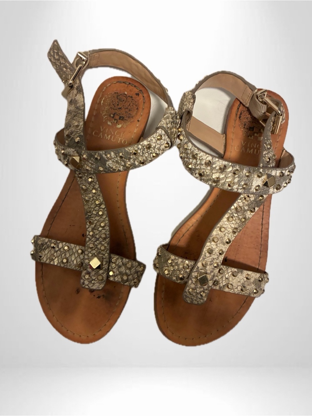Vince Camuto Gold Studded T-Strap Sandals